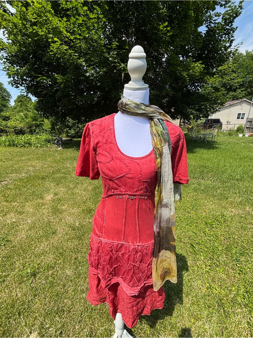 Vintage Red Boho Tiered Midi Dress Elisa Cavaletti by Daniela Dallavalle